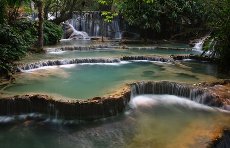 Kuang Si falls -  a series of waterfalls, cascades and azure green pools about 25km South-west of Luang Prabang, Laos の写真素材