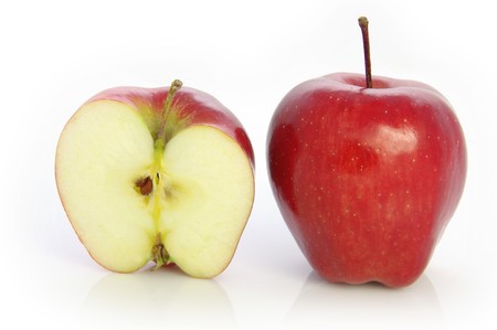 Red Delicious Apples. Whole fruit and cross section. Isolated on whiteの写真素材