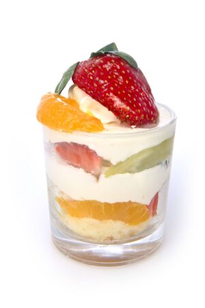 A delicious, creamy layered fruit pudding. Shot on whiteの写真素材