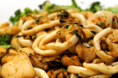 Seafood Salad - Fish, mussels, oysters and calamari. Panfried and ready to eat.