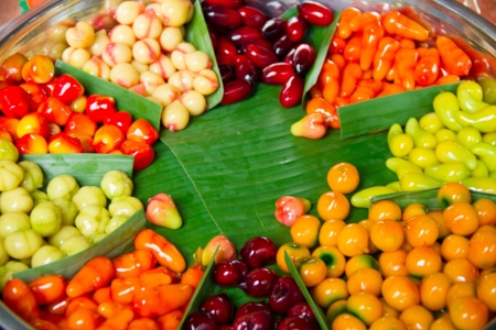 Thai  bean marzipan on a banana leafの写真素材