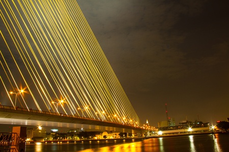 Mega sling Bridge,Rama 8 and moon in Loy Krathong Day