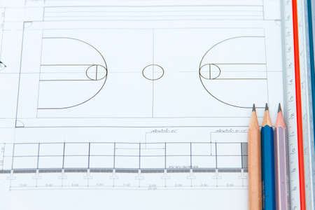 Drawings for building a basketball courtの写真素材