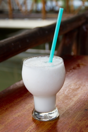 Coconut water smoothie in a glassの写真素材