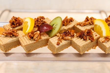 Fruit cake on the shelvesの写真素材