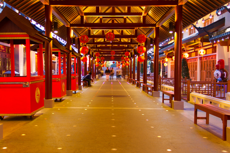 Chinese traditional corridor and lightingのeditorial素材