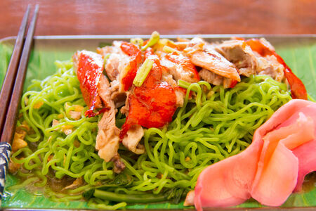 Roast duck noodles in dishの写真素材