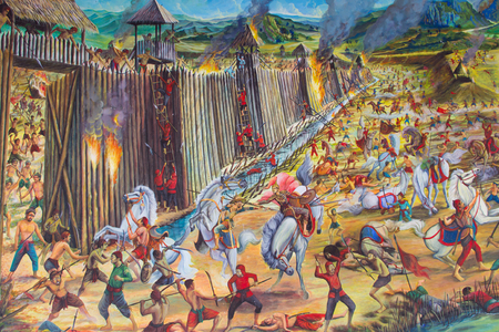 An ancient way of life in Thailand on Wat Palelia temple wall of the Lifestyle in Thailand:13 January 2013のeditorial素材