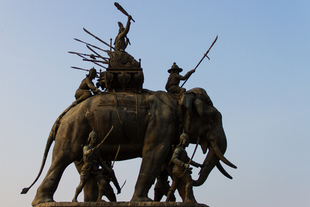 Ayutthaya - December 13, 2013: Phra Si Suriyothai heroes Monument (combat on elephant back)  in ,Ayutthaya Thailandのeditorial素材