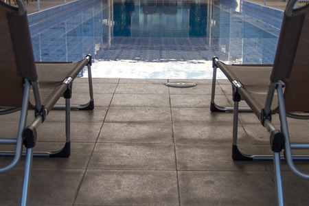 swimming pool and canvas bedのeditorial素材