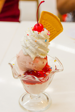 Ice Cream Strawberry Cherry Toppingの写真素材