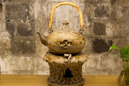 Teapot sculpture from clayの写真素材
