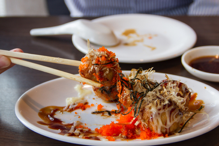 Tako Yaki on a white plateの写真素材