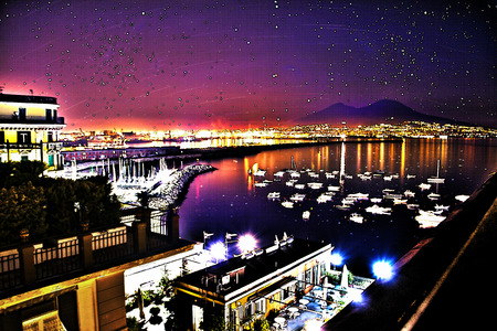 Naples Night view in HDR/Comic Styleの写真素材