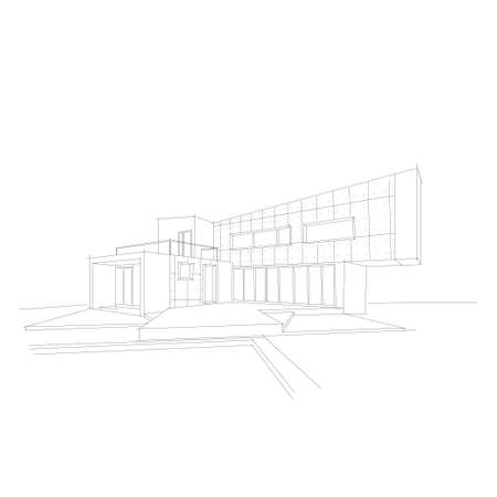 Modern architecture wireframe. Concept of urban wireframe. Wireframe building illustration of architecture CAD drawing.Stock vector sketchのイラスト素材