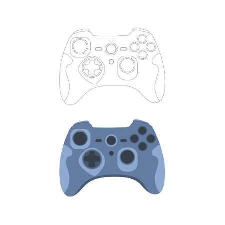Gamepad, controller, input device.Gaming controller line and color drawing. Flat style, colorful, vector illustration.のイラスト素材