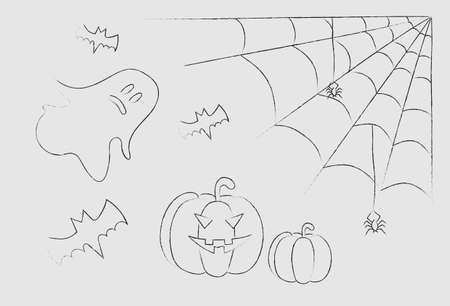 Halloween set of cute elements, objects and icons for your design in a cartoon style. Stock vector illustrationのイラスト素材