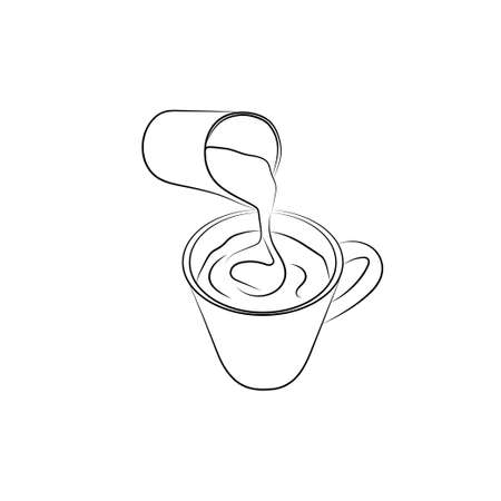 Whipped milk for homemade coffee. Linear icon for packaging. Foam electric mixer. Contour vector illustration, white backgroundのイラスト素材