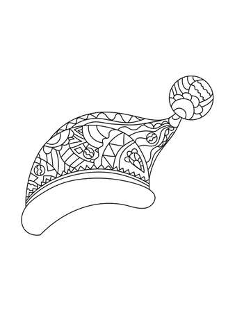 Christmas hat with pattern for adult and children coloring book, greeting card, zen art isolated on the white background. Doodle drawing. Hand-drawn stock vector illustration.のイラスト素材