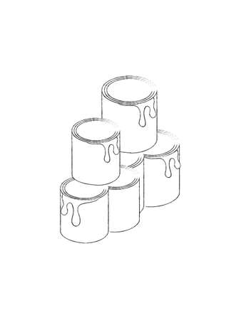 color bucket cartoon vector and illustration, black and white, hand drawn, sketch style, isolated on white background.のイラスト素材