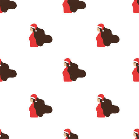 New Year Seamless pattern with cute girl in a santa hat.Vector printable background or endless decoration for Christmas design. Doodle. Wallpaper, textiles, wrapping, card, print on clothes.のイラスト素材