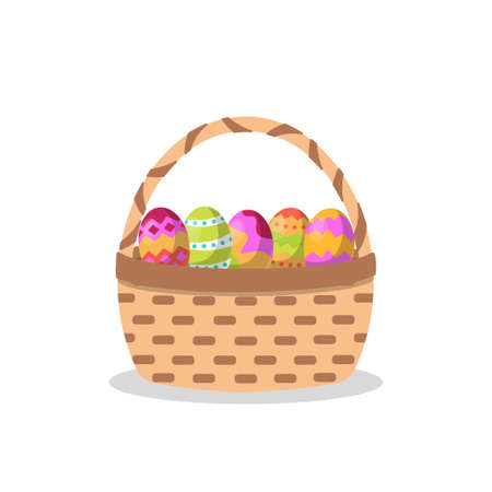 Easter basket with colored eggs .Isolated on white background. Stock vector illustrationのイラスト素材