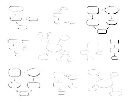 Graphic diagram set, organizational chart. Hand drawn of mind map or flow chart with space for your...