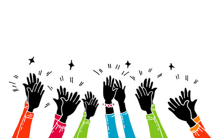 hands up applause hand draw. cartoon style. vector illustrationのイラスト素材