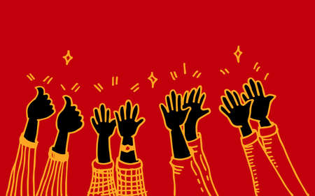 hand drawn of Hands clapping. cheer, applause and thumbs up gestures. carnaval party vector...