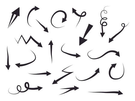 hand drawn Arrows icons Set. arrow icon with various directions. Doodle vector illustration. isolated on a white background.のイラスト素材