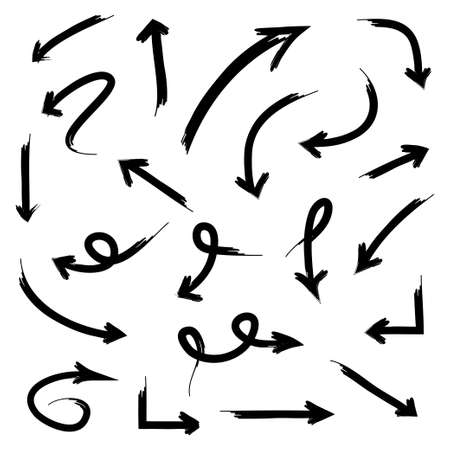 hand drawn Arrows icons Set. arrow icon with various directions. Doodle vector illustration. isolated on a white background.のイラスト素材