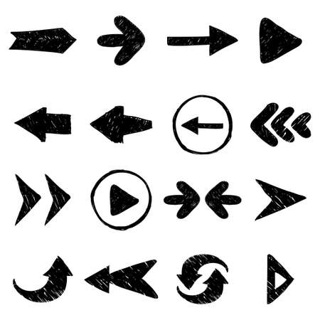 hand drawn set of black arrow icon. with collection grunge style arrow. for web, user interface.のイラスト素材