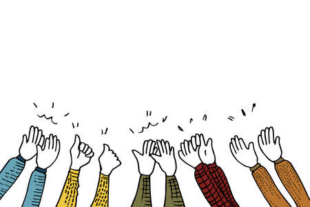 hand drawn of hands clapping ovation. applause, thumbs up gesture on doodle style , vector illustrationのイラスト素材