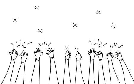 hand drawn of hands clapping ovation. applause, thumbs up gesture on doodle style , vector illustrationのイラスト素材
