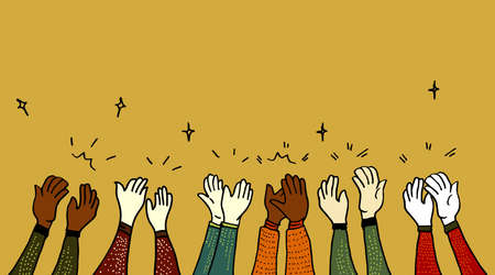 hand drawn of hands clapping ovation. applause, thumbs up gesture on doodle style , vector illustrationのイラスト素材