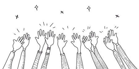 hand drawn of hands clapping ovation. applause, thumbs up gesture on doodle style , vector illustrationのイラスト素材