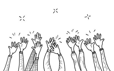 hand drawn of hands clapping ovation. applause, thumbs up gesture on doodle style , vector illustrationのイラスト素材