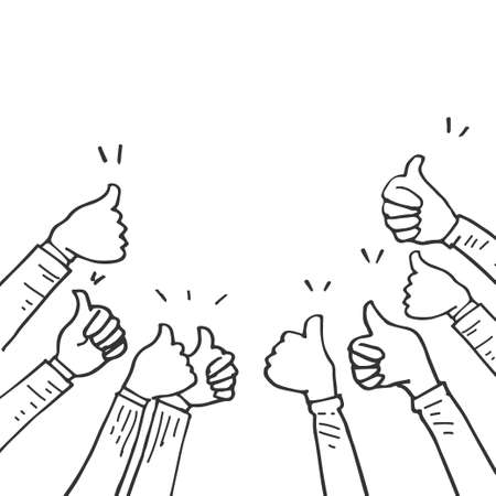 hand drawn of hands clapping ovation. applause, thumbs up gesture on doodle style , vector illustrationのイラスト素材