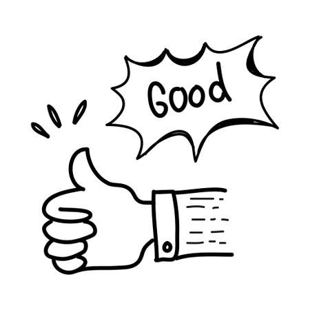 doodle hand gestures. icon hand for thumbs up. vector illustrationのイラスト素材