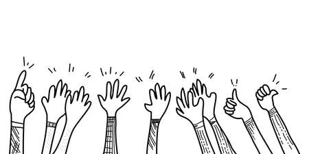 hand drawn of hands clapping ovation. applause, thumbs up gesture on doodle style , vector illustrationのイラスト素材