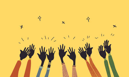 hand drawn of hands clapping ovation. applause, thumbs up gesture on doodle style , vector illustrationのイラスト素材