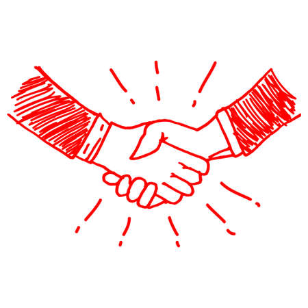 hand drawn of handshake. hand gesture on doodle style. vector illustrationのイラスト素材