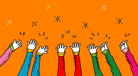 hands up applause hand draw. cartoon style with funny colors. vector illustrationのイラスト素材