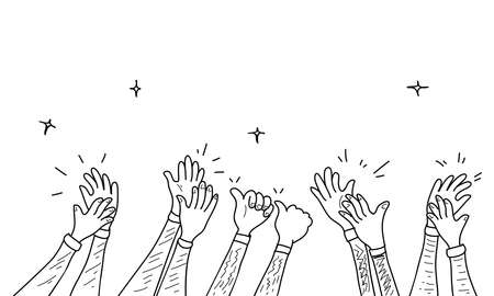 hand drawn of hands clapping ovation. applause, thumbs up gesture on doodle style , vector illustrationのイラスト素材