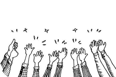 doodle hands up,Hands clapping. applause gestures. congratulation business. vector illustrationのイラスト素材