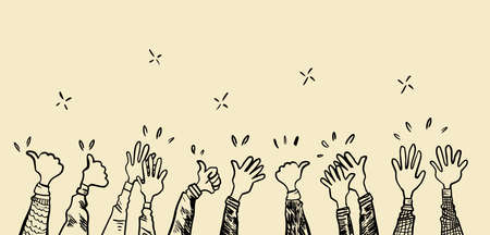hand drawn of hands clapping ovation. applause, thumbs up gesture on doodle style , vector illustrationのイラスト素材