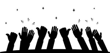 hand drawn of hands clapping ovation. applause, thumbs up gesture on doodle hands up. vector illustrationのイラスト素材