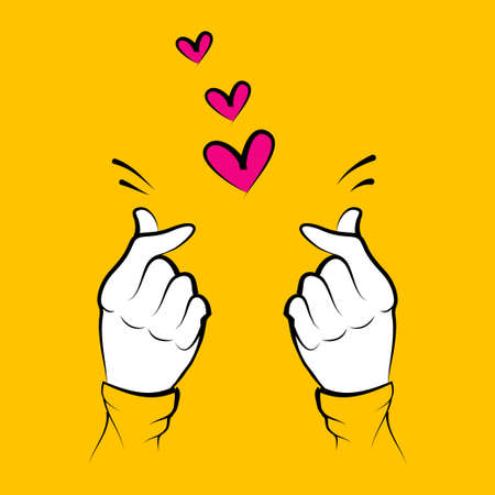 hand drawn of hands up. hands clapping. Give and share your love to people. Korean hands love sign. vector illustrationのイラスト素材