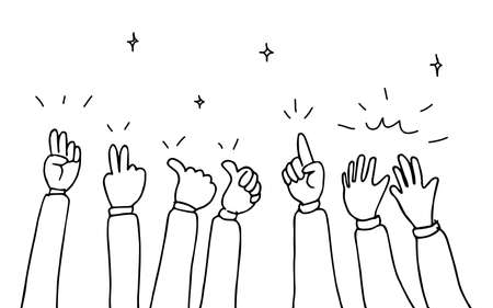 hand drawn of hands clapping ovation. applause, thumbs up gesture on doodle style , vector illustrationのイラスト素材