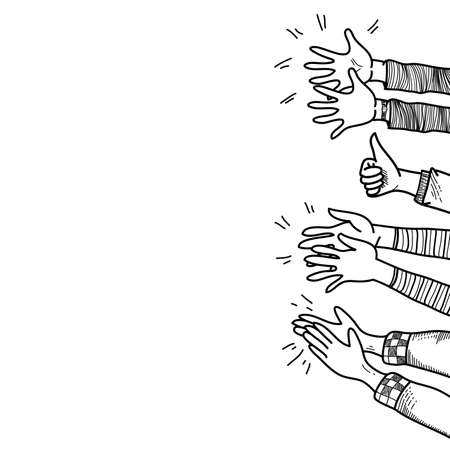 hand drawn of hands clapping ovation. applause, thumbs up gesture on doodle style. vector illustrationのイラスト素材